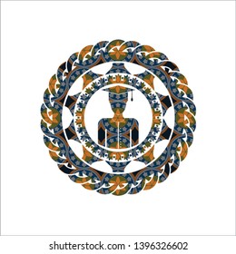 graduated icon inside arabesque badge. arabic decoration.