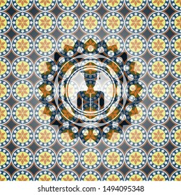 graduated icon inside arabesque badge background. arabic decoration.