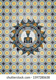 graduated icon inside arabesque badge background. arabic decoration.