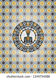 graduated icon inside arabesque style emblem. arabic decoration.