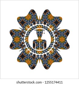 graduated icon inside arabic badge background. Arabesque decoration.