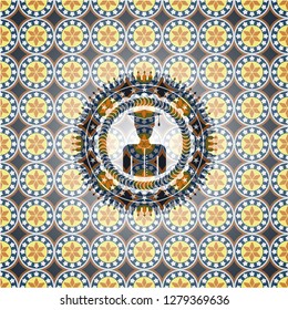 graduated icon inside arabic badge background. Arabesque decoration.