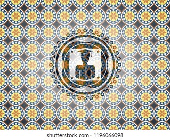 graduated icon inside arabic emblem background. Arabesque decoration.