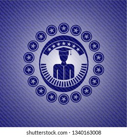 graduated icon inside badge with denim texture