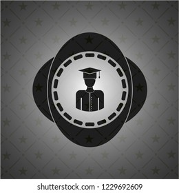 graduated icon inside black emblem. Vintage.