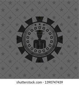 graduated icon inside black emblem