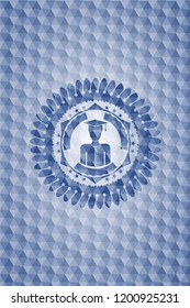 graduated icon inside blue badge with geometric background.