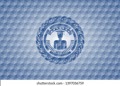 graduated icon inside blue polygonal badge.