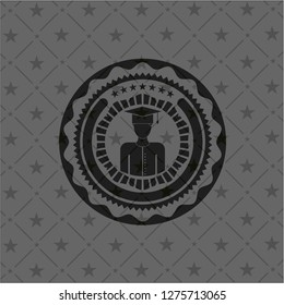 graduated icon inside dark emblem