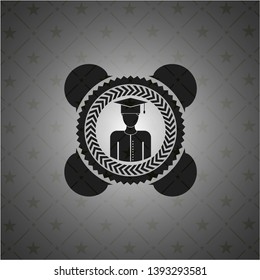 graduated icon inside dark emblem. Retro
