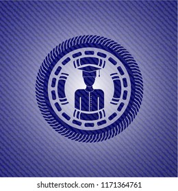 graduated icon inside emblem with denim texture