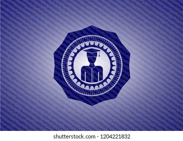 graduated icon inside emblem with denim texture