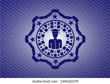graduated icon inside emblem with jean high quality background