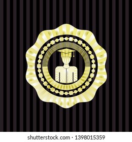graduated icon inside gold emblem or badge