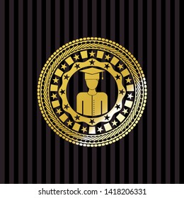 graduated icon inside gold emblem or badge