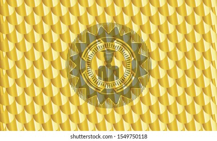 graduated icon inside gold emblem. Scales pattern. Vector Illustration. Detailed.