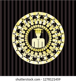 graduated icon inside golden badge