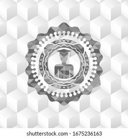 icono graduado dentro del emblema gris con fondo blanco cubo geométrico