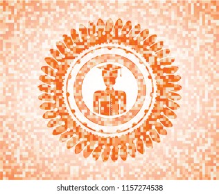 graduated icon inside orange mosaic emblem with background