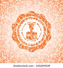 graduated icon inside orange mosaic emblem with background