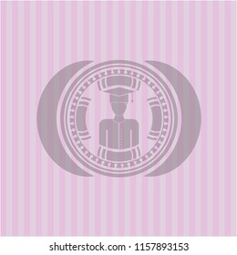 graduated icon inside pink emblem. Vintage.