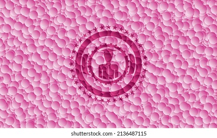 graduated icon inside pink emblem with bubbles background. Vector Illustration. Detailed. 