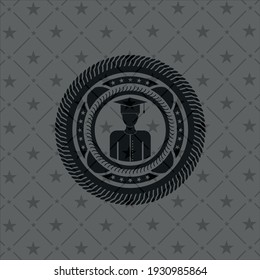 graduated icon inside realistic black emblem. 