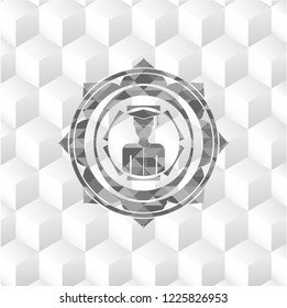 graduated icon inside realistic grey emblem with cube white background