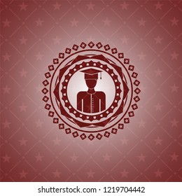 graduated icon inside realistic red emblem