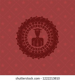 graduated icon inside realistic red emblem
