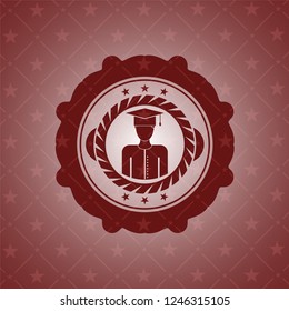 graduated icon inside realistic red emblem