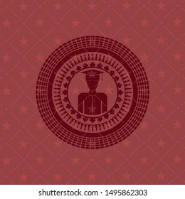 graduated icon inside realistic red emblem