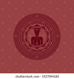 graduated icon inside realistic red emblem. 