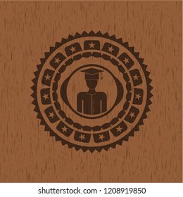 graduated icon inside realistic wood emblem