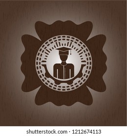 graduated icon inside realistic wood emblem