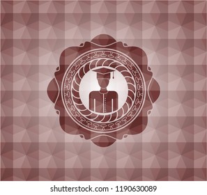 graduated icon inside red badge with geometric pattern. Seamless.