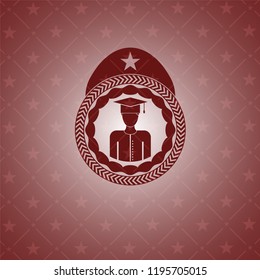 graduated icon inside red emblem. Vintage.