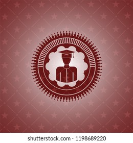 graduated icon inside red emblem