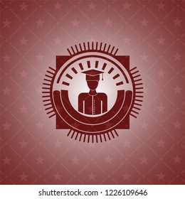 graduated icon inside red emblem. Vintage.