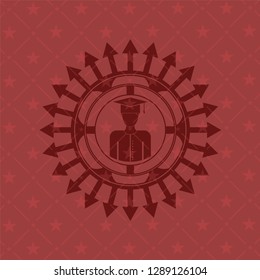 graduated icon inside red emblem. Vintage.