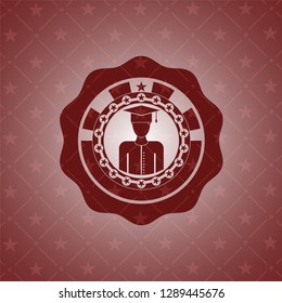 graduated icon inside red emblem. Retro