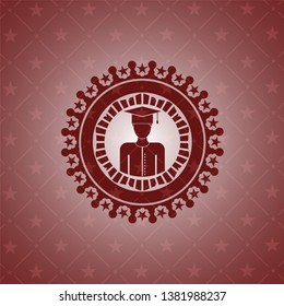 graduated icon inside red emblem. Vintage.
