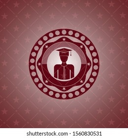 graduated icon inside red emblem. Retro