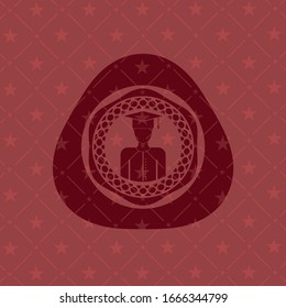 graduated icon inside red emblem. Retro