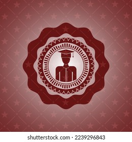 graduated icon inside red emblem. Retro. 