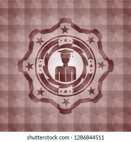 graduated icon inside red geometric badge. Seamless.