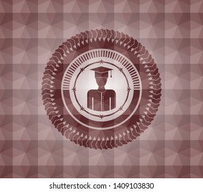 graduated icon inside red geometric emblem. Seamless.