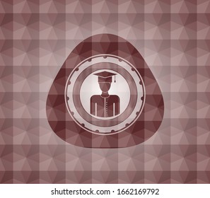 graduated icon inside red geometric emblem. Seamless.