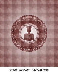 graduated icon inside red geometric emblem. Seamless. 