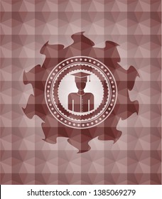 graduated icon inside red seamless geometric badge.